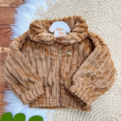 Conj. Jaqueta de Pelinho e Calça Legging Ursinhas - Marrom e Areia